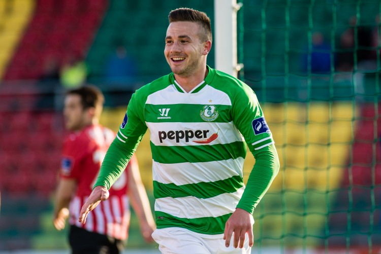 Michael Drennan Shamrock Rovers celebrates scoring during the Shamrock Rovers v Derry City - SSE Airtricity League Premier Division game at Tallaght Stadium , Dublin , Ireland , June-8, 2015, Photo: Tom Beary www.oneshotbeary.com, All Rights Reserved